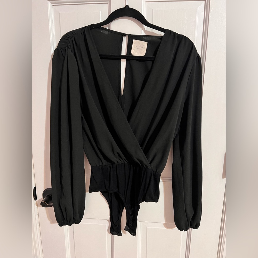 black v-neck body suit